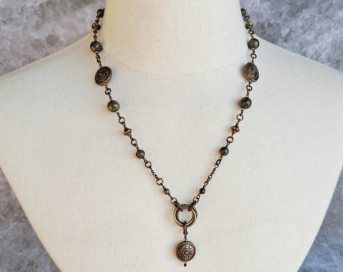 Featured listing image: Pyrite Guardian Necklace | Bronze & Pyrite Statement Chain | Grounding, Protection,  Confidence Jewelry