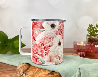 Roses & Hydrangeas 12oz Double wall Stainless Steel mugs
