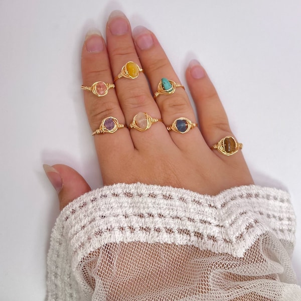 Crystal Wire Wrapped Rings, Wire Wrap Ring, Raw Crystal Rings, Gemstone Rings, Gold Crystal Rings, Dainty Crystal Ring, Crystal Ring