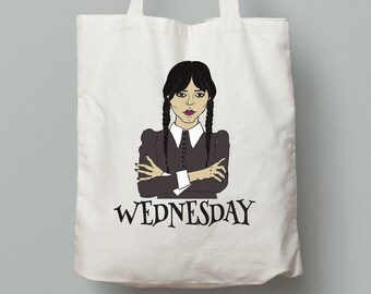 Wednesday Addams Jenna Ortega Cartoon Tote Bag Tim Burton 