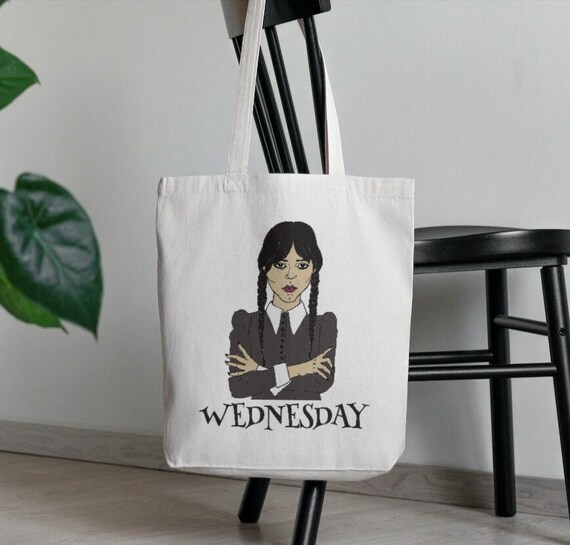 Wednesday Addams Jenna Ortega Cartoon Tote Bag Tim Burton 