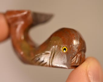 Scultura di balena in pietra saponaria, 4,2 cm, 20,8 g, animale in pietra naturale.