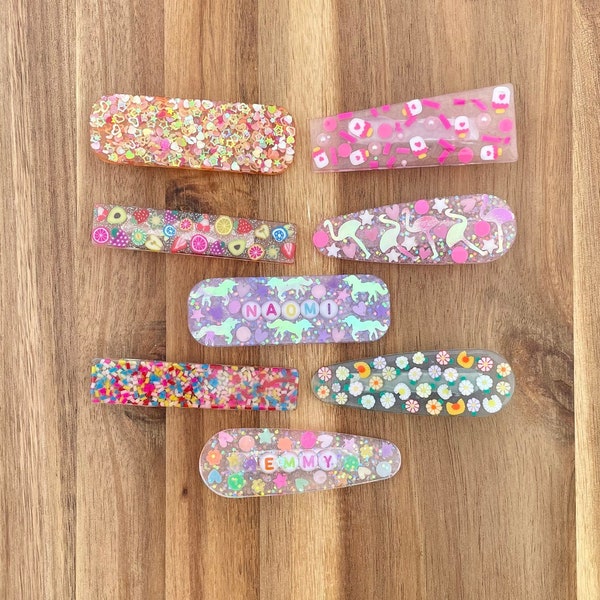 Custom Glitter Hair Clip | Hair Clip with Name | Personalized Hair Clips for Girls | Personalized Resin Clips | Name Barrette for Girls