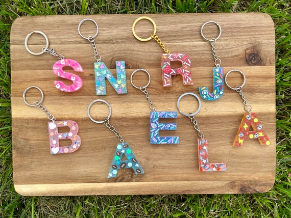 Glitter Initial Keychain Letter Keychain Monogram Personalized