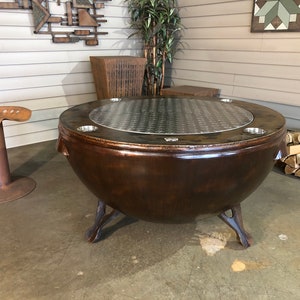 NEW 41 Inch Fire Pit with Stainless Table Top -  Heavy Duty Fire Pit - Custom Fire Pit - Hand Made Fire Pit - All Steel Fire Pit