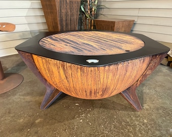 36" Steel Fire Pit: Modern Mozark Patina, Optional Grill