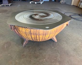 44-inch Modern Outdoor Cauldron Fire Pit Table: Large Steel Heavy-Duty Bowl for Backyard Entertaining