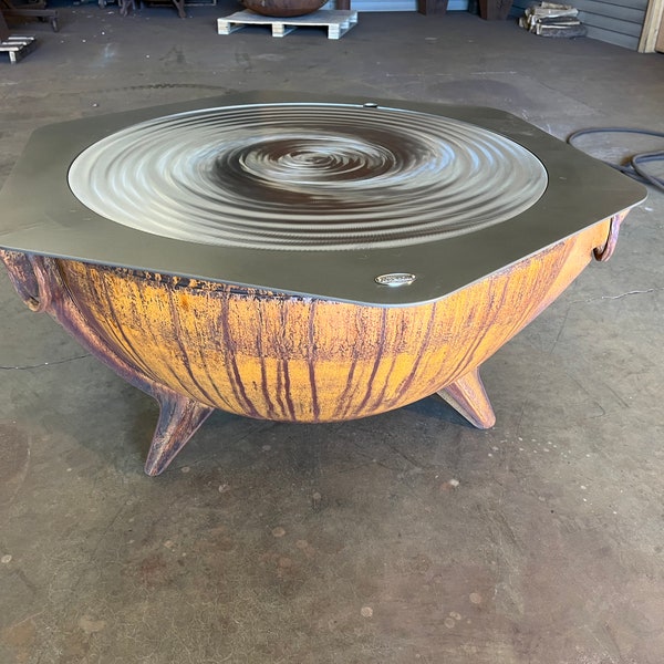 44 Inch Fire Pit - Stainless Top - Cauldron Fire Pit - Outdoor Fire Pit -  Modern Fire Pit - Steel Heavy Duty Fire Pit - Large Fire Pit