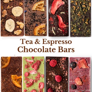 Tea Chocolate Bars | White, Dark, Milk Chocolate with Tea, Coffee, Nuts, and Fruits