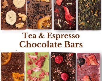 Tea Chocolate Bars | White, Dark, Milk Chocolate with Tea, Coffee, Nuts, and Fruits