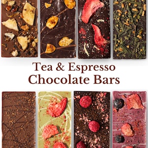 Tea Chocolate Bars | White, Dark, Milk Chocolate with Tea, Coffee, Nuts, and Fruits