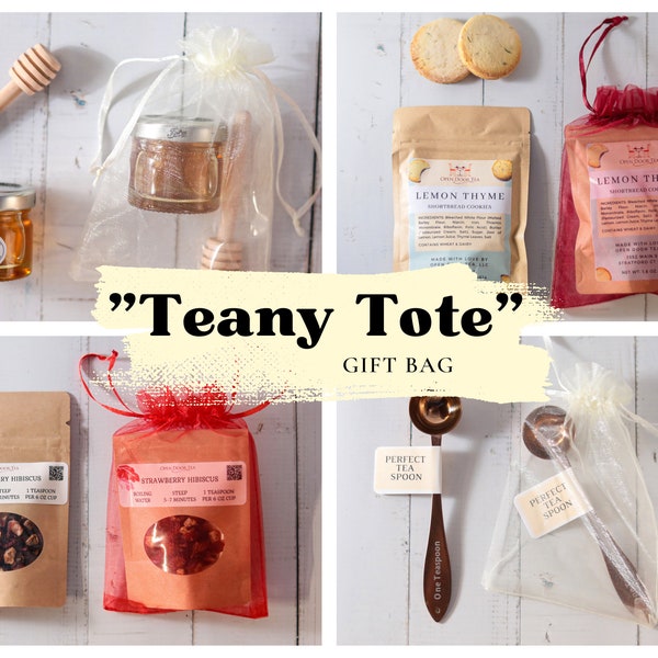 Teany Tote Gift Bag | Tea, Honey, Cookies, or Teaspoon | Great for Party Favors, Weddings, Events