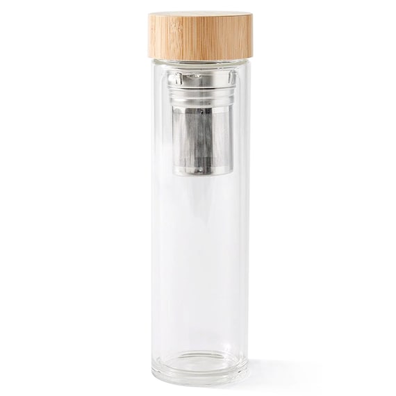 Bamboo Tea Tumbler Glass Travel Bottle With Infuser and Case 