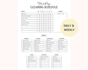 EDITABLE Cleaning Schedule | Daily & Weekly Cleaning Checklist | Cleaning Planner | Adult Chores | House Chores | Printable Cleaning List
