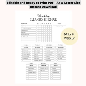 EDITABLE Cleaning Schedule | Cleaning Planner | Weekly Cleaning Checklist | Adult Chore List | House Chores | Printable Digital Download