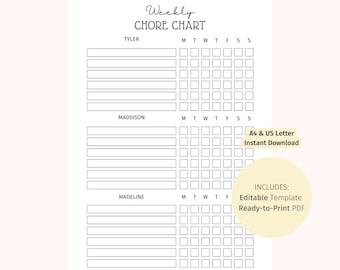 Tabla de tareas infantiles editable – Diseño minimalista (Descarga digital)