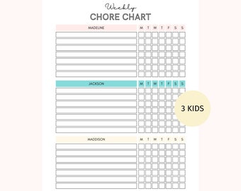 Editable Kids Chore Chart for 3 | Weekly Family Planner (Digital Download)