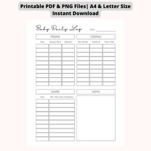 PRINTABLE Baby Daily Log | Infant Daily Log | Baby Feeding Log | Newborn Baby Tracker | Nanny Log | Babysitter Log | Baby Care Log | PDF PNG