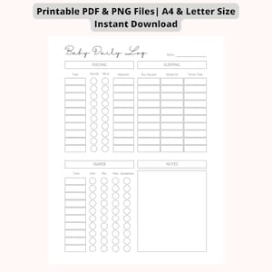 PRINTABLE Baby Daily Log | Infant Daily Log | Baby Feeding Log | Newborn Baby Tracker | Nanny Log | Babysitter Log | Baby Care Log | PDF PNG