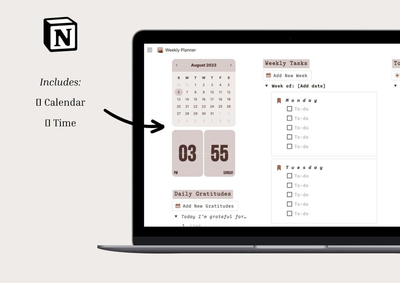 Notion Weekly Planner Template, Digital Planner, Weekly Tasks, Daily ...
