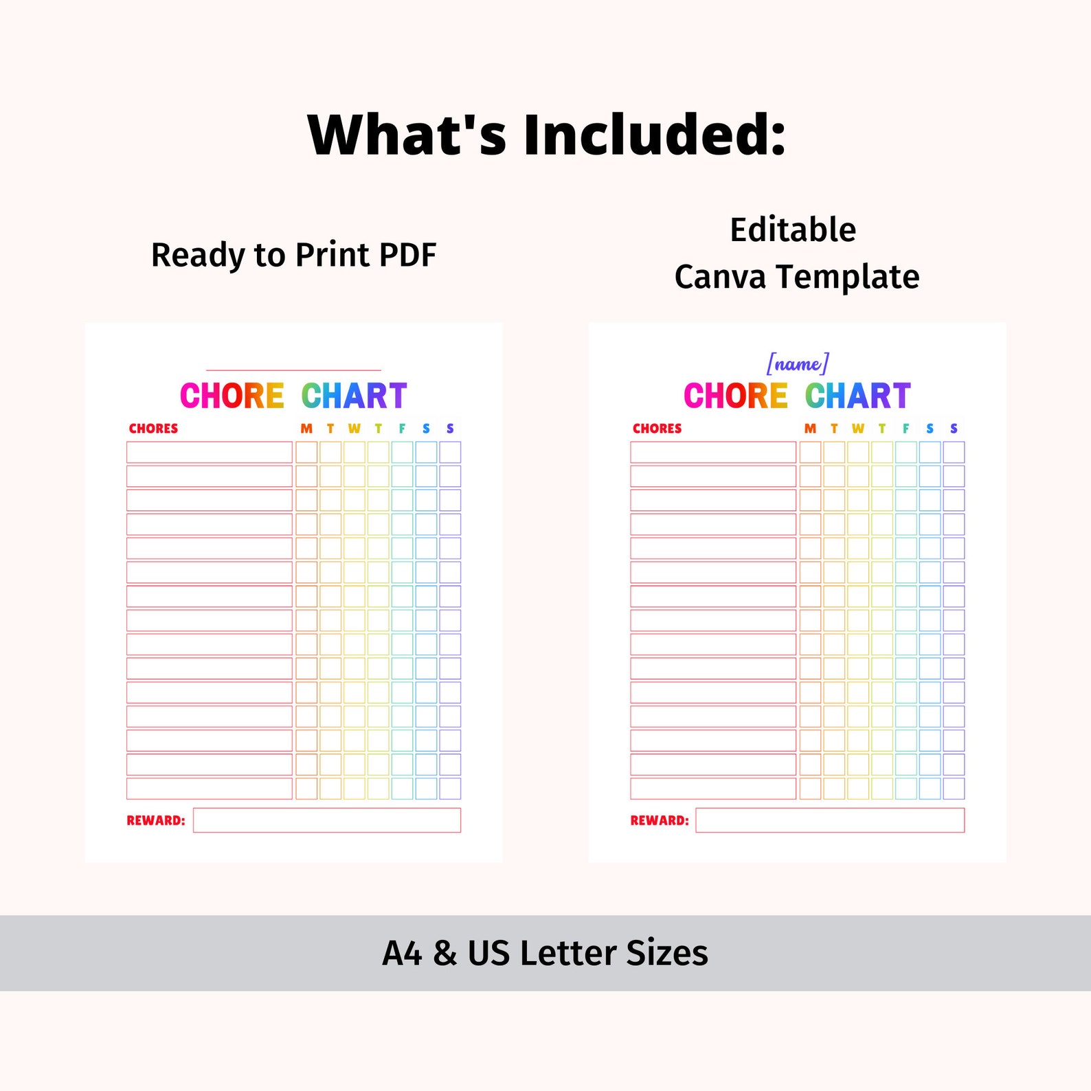 EDITABLE Kids Daily Chore Chart - Rainbow | Kids Reward Chore Chart ...