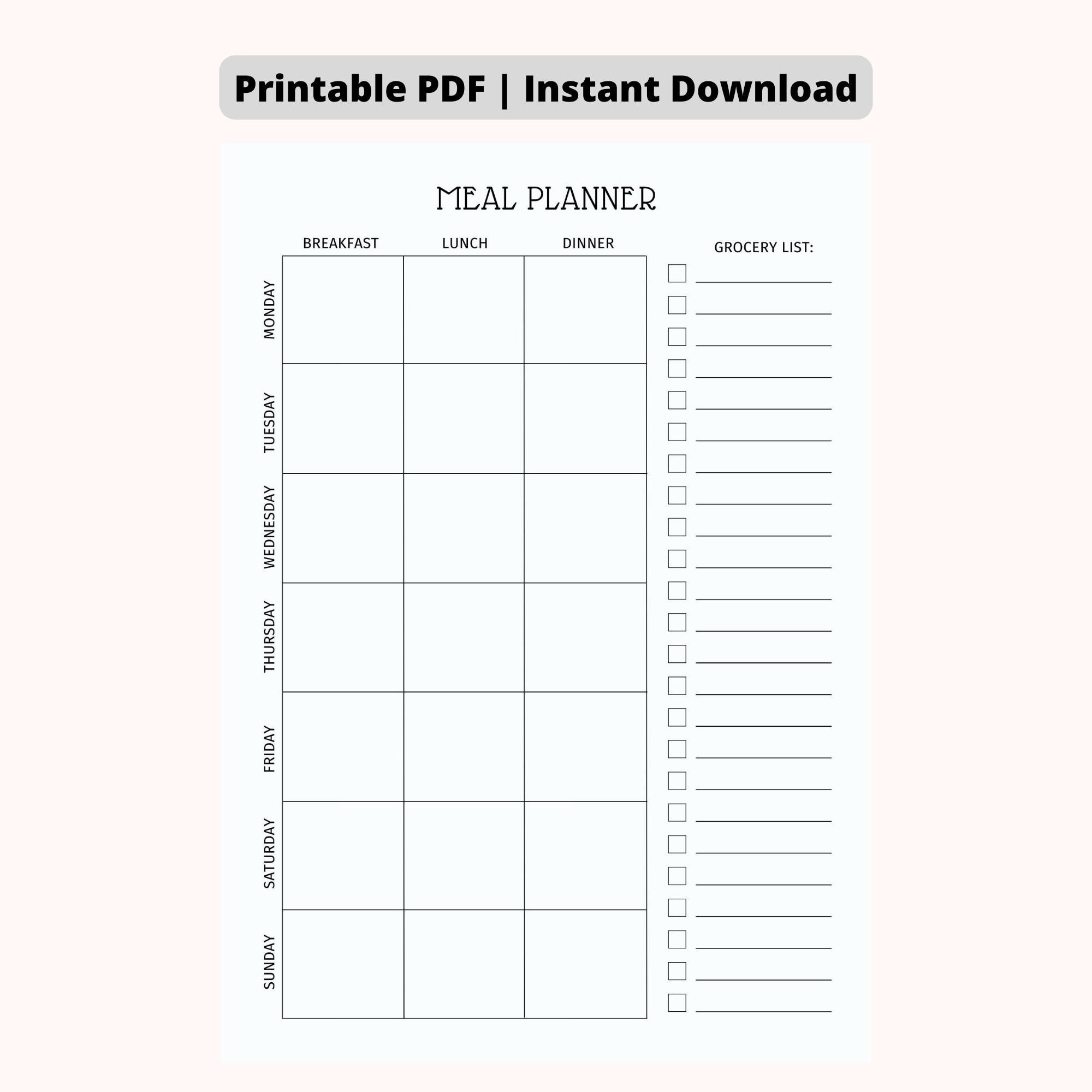 PRINTABLE Meal Planner Minimalist | Simple Weekly Meal Plan | Menu Plan ...