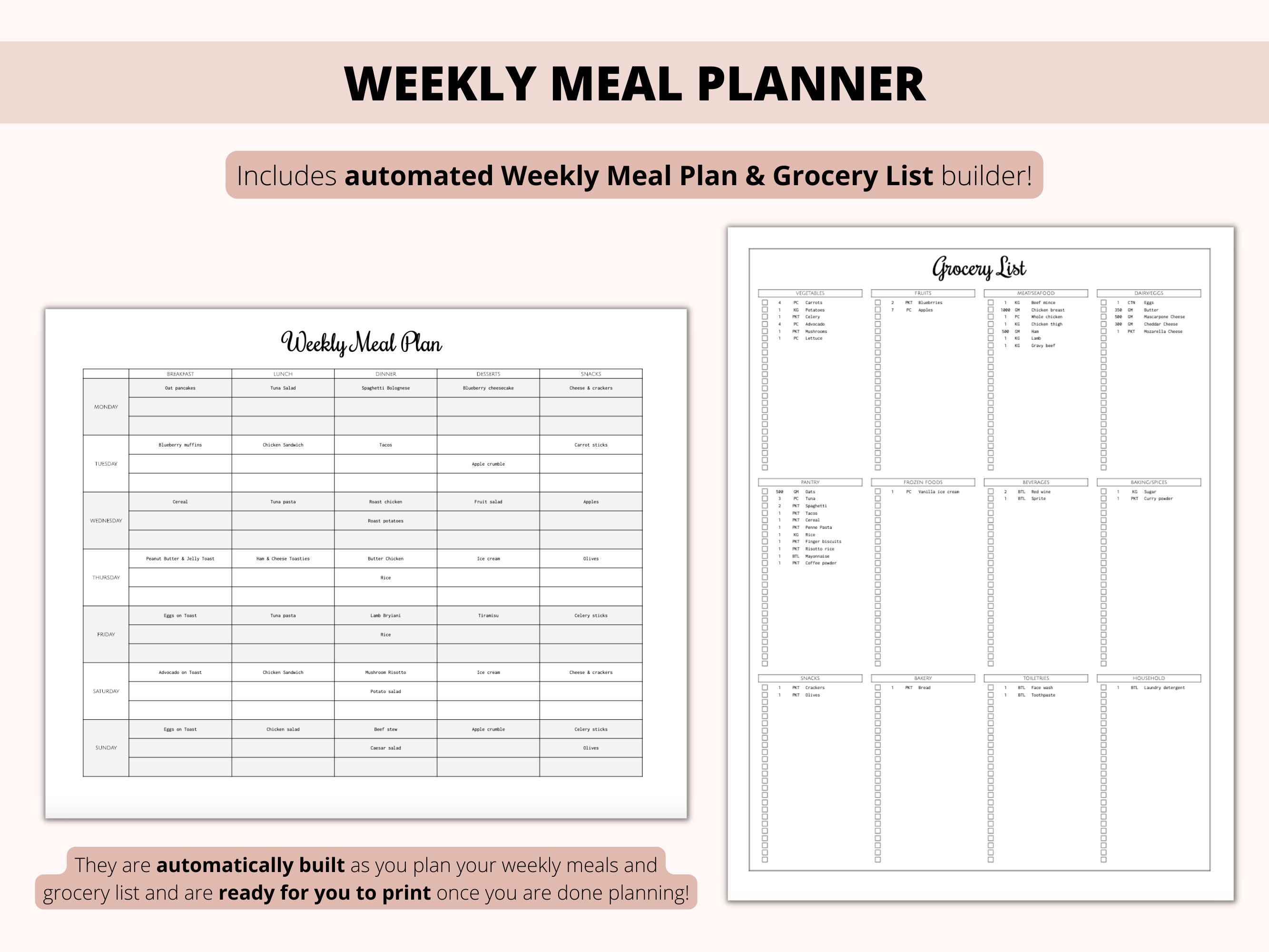 Editable Meal Planner and Grocery List Google Sheets - Etsy Australia