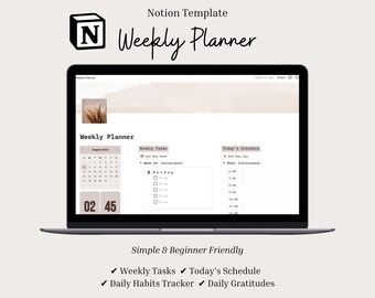Notion Weekly Planner Template, Daily Schedule (Digital Download)
