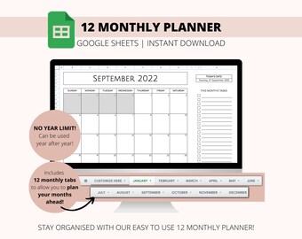 Automated 12-Month Calendar Planner | Google Sheets Template (Digital Download)