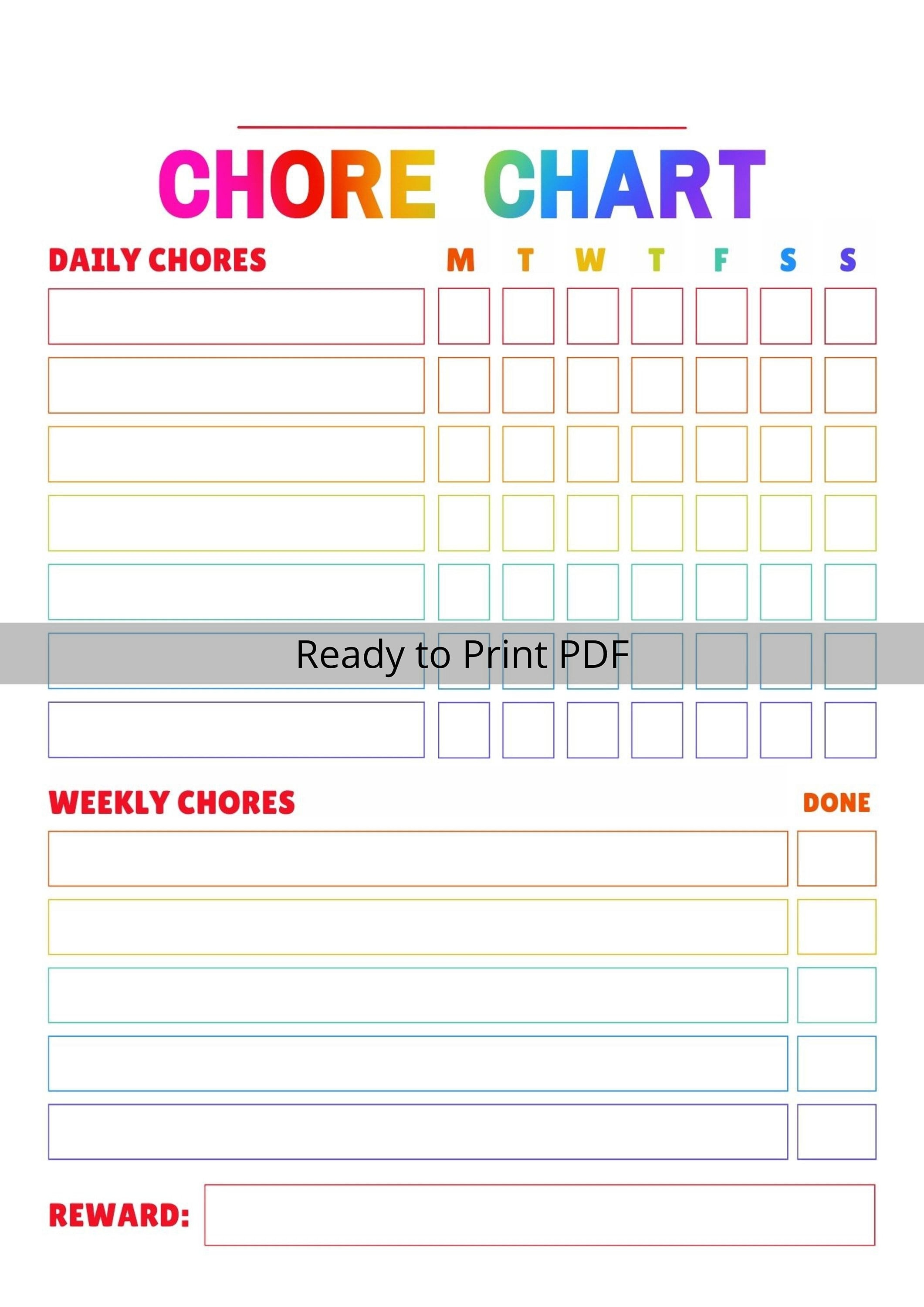 EDITABLE Daily & Weekly Chore Chart for Teens - Rainbow | Kids Reward ...