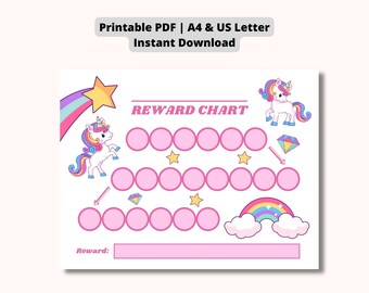 PRINTABLE Kids Reward Chart - Unicorn & Rainbows | Toddler Girls Reward Chart | Printable Instant Download | Sticker Reward Chart