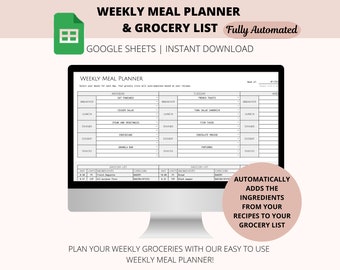 Automated Meal Planner and Grocery List | Google Sheets (Digital Download)