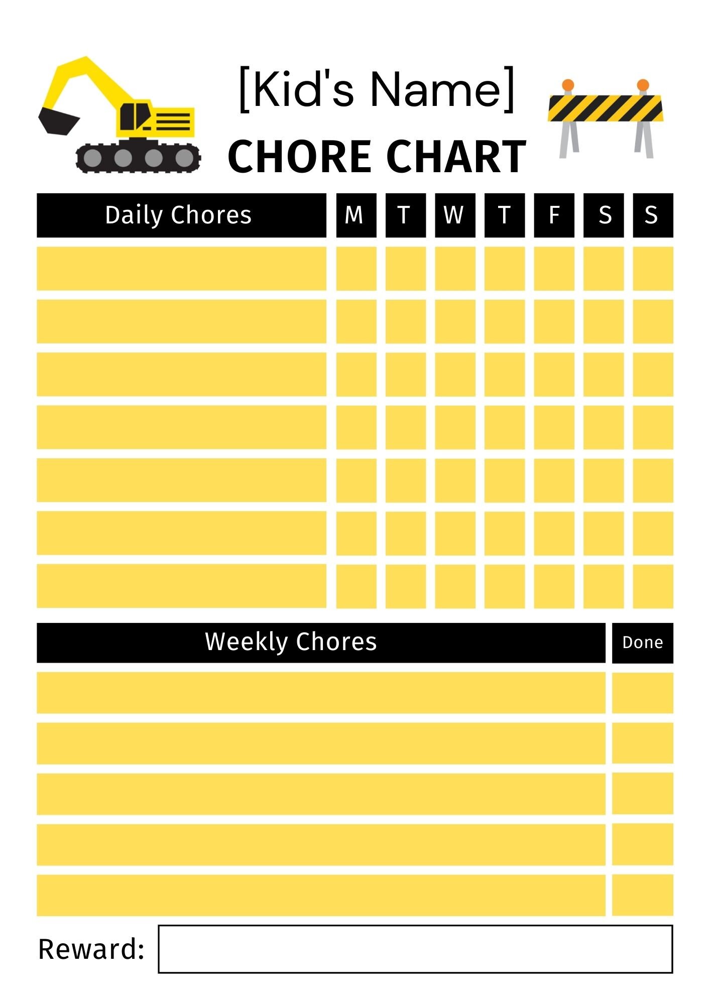 Construction Truck Chore Chart – Editable Kids Daily & Weekly Checklist ...