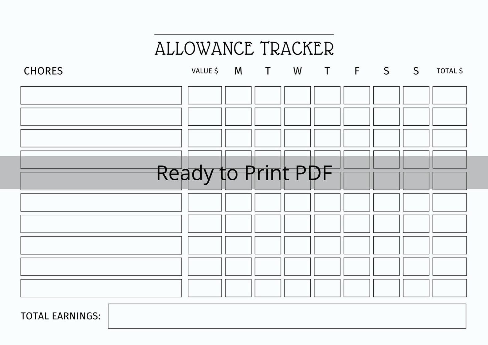 EDITABLE Allowance Chore Chart | Money Chore Chart | Editable Chore ...