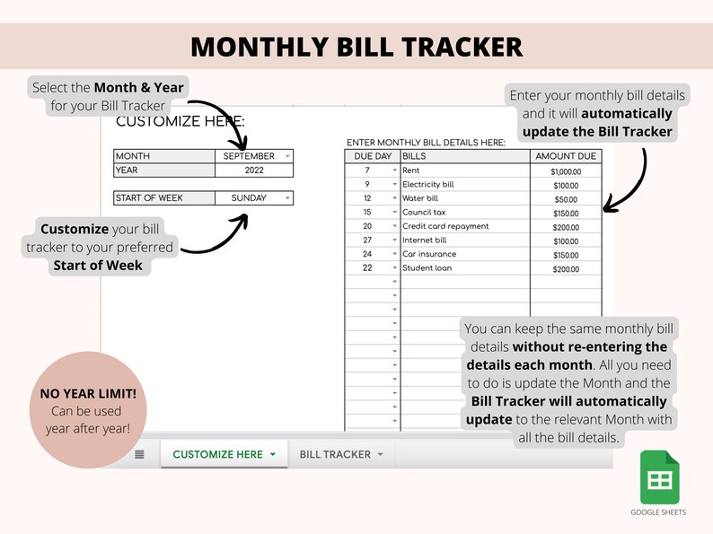 Monthly Bill Tracker Calendar Google Sheets Spreadsheet Monthly Bill