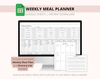 Editable Weekly Meal Planner Google Sheet | Automated Grocery List (Digital Download)