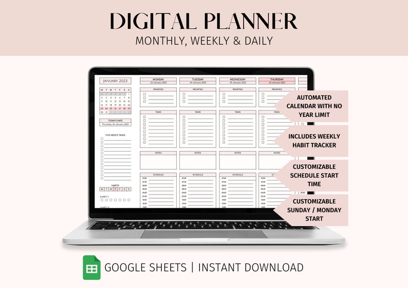 Planner Includes Google Sheets Planner | Monthly, Weekly, Daily (digital Download) - Etsy