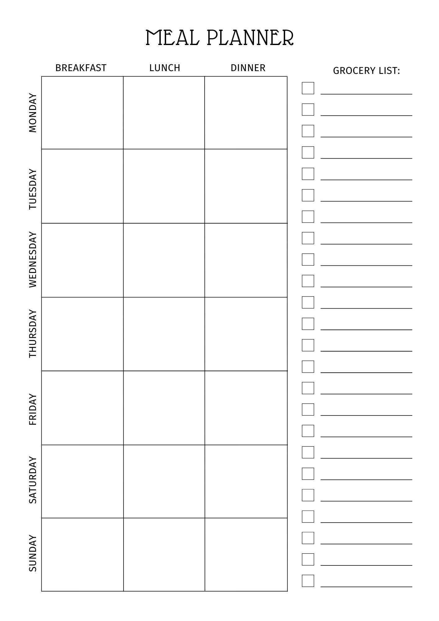 PRINTABLE Meal Planner Minimalist | Simple Weekly Meal Plan | Menu Plan ...