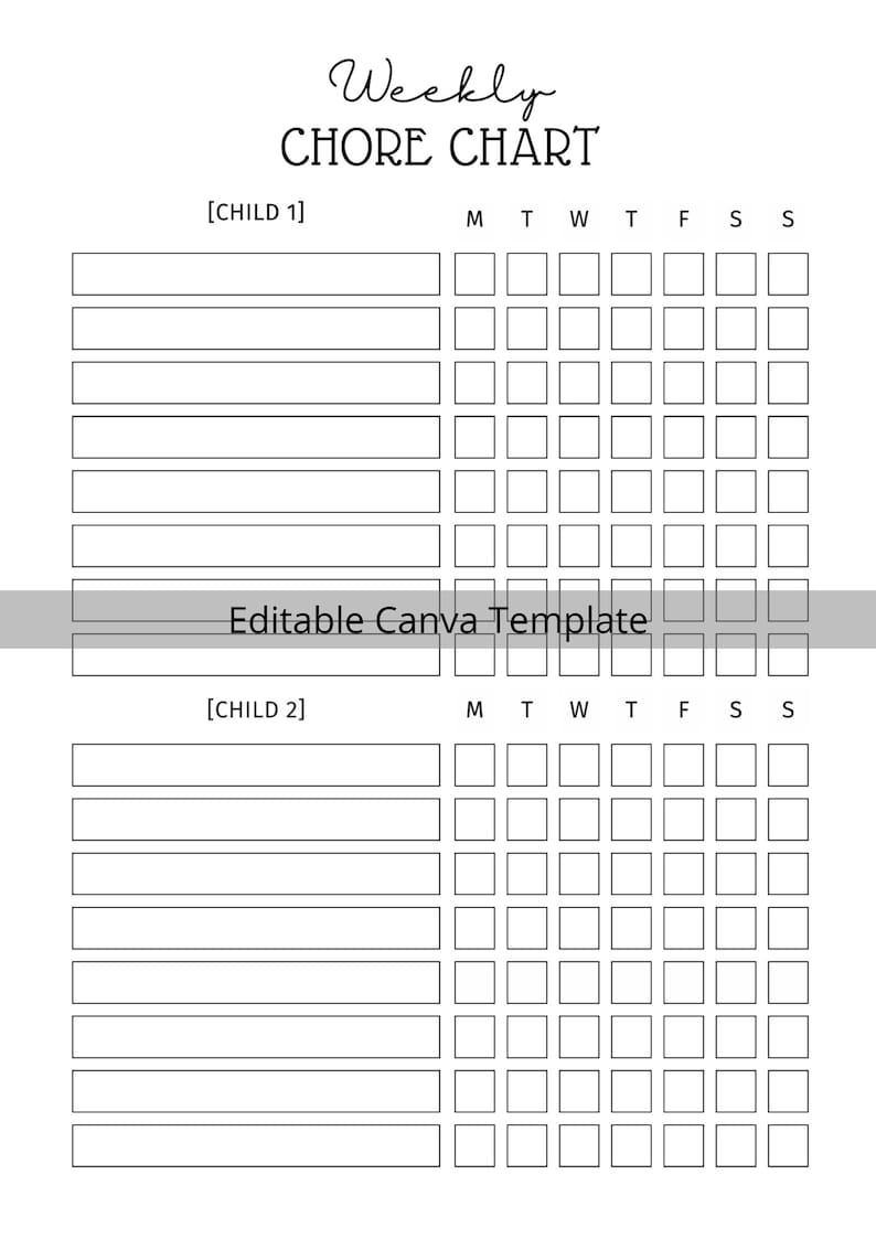 EDITABLE Multiple Kids Weekly Chore Chart - Minimalist | 2 Kids and 3 ...