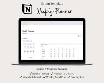 Notion Weekly Planner Template, Habits Tracker (Digital Download)