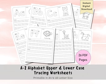 A-Z Alphabet, Arbeitsblätter, Vorschule, Hausschule (PDF zum Ausdrucken)