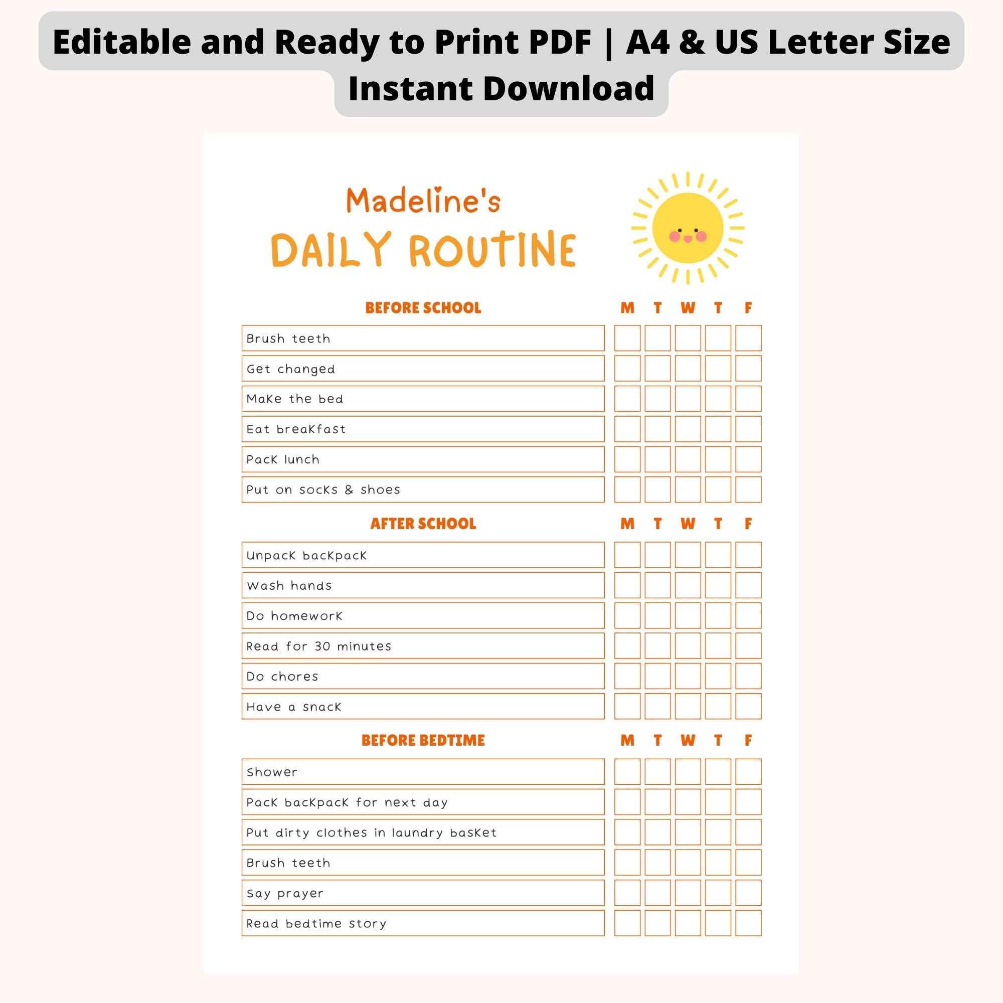 Printable Adhd Daily Routine Chart