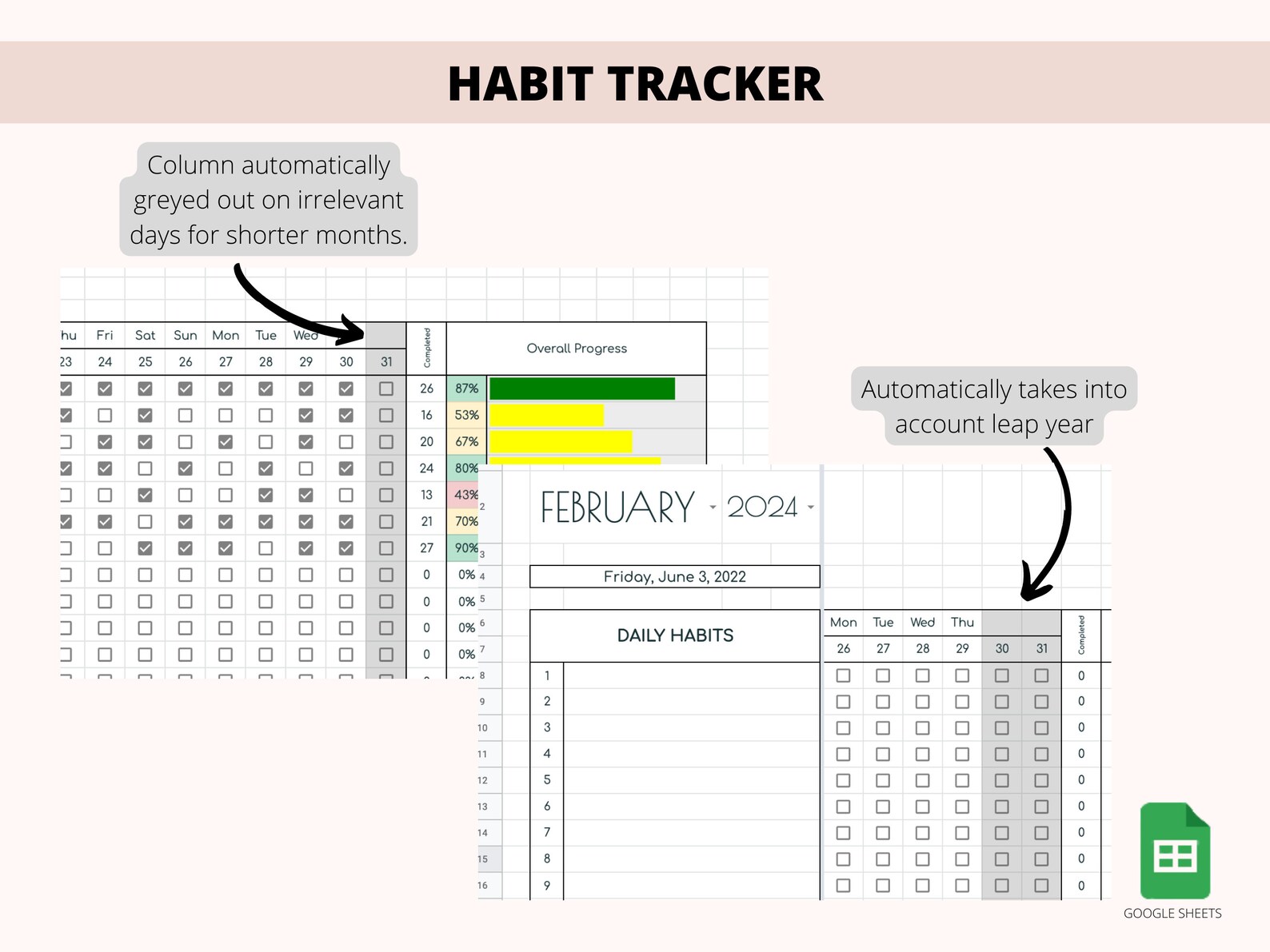 Habit Tracker Google Sheets Spreadsheet Daily Habit Tracker - Etsy