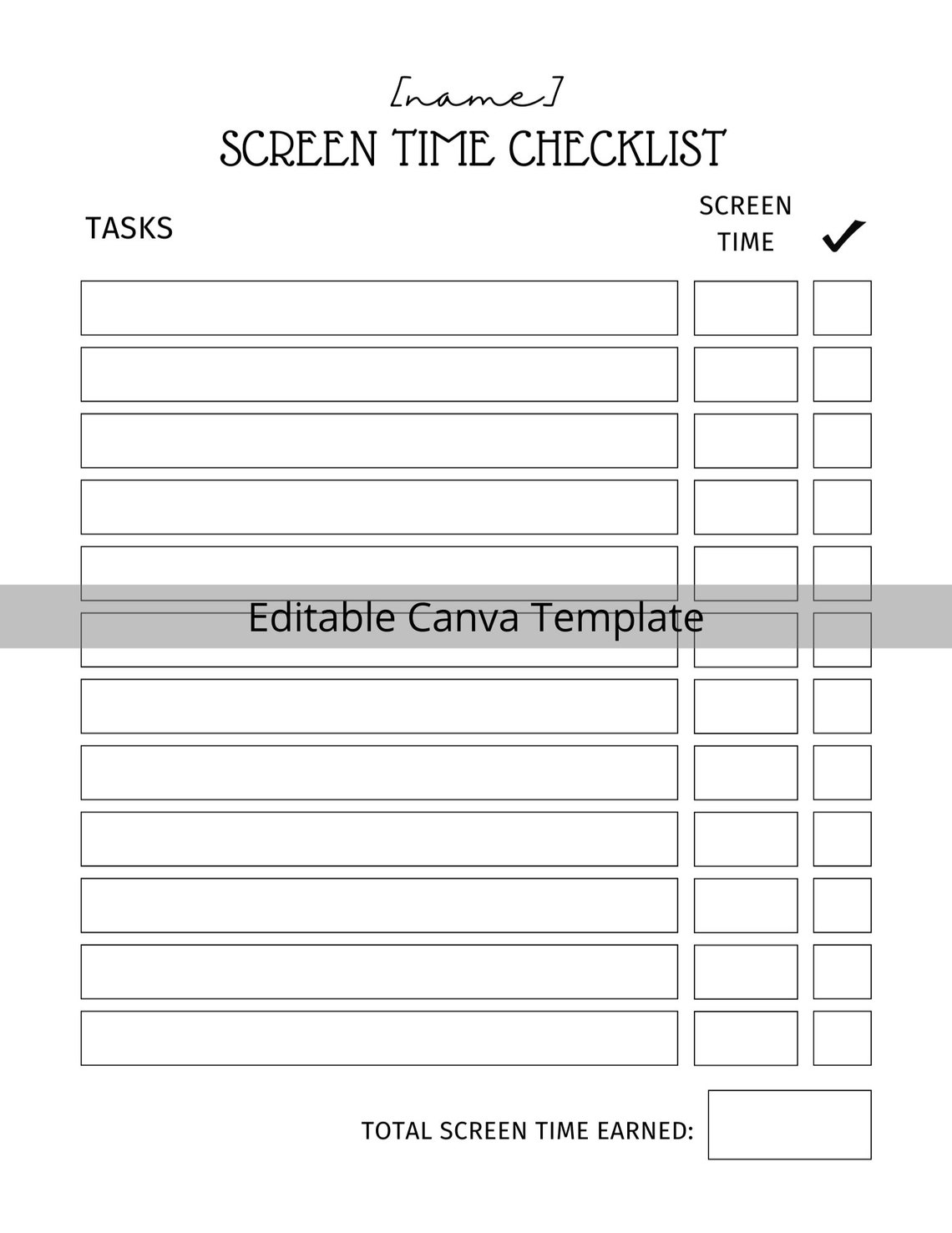 EDITABLE Screen Time Checklist - Minimalist | Screen Time Tracker ...
