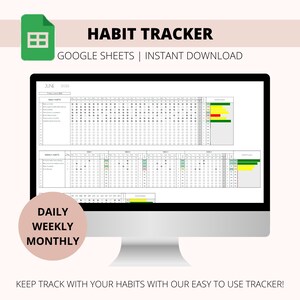 Habit Tracker Google Sheets Spreadsheet | Daily Habit Tracker | Weekly Habit Tracker | Monthly Habit Tracker | Goal Planner |  Editable