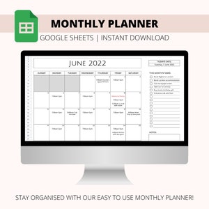 Monthly Calendar Planner | Google Sheets | Automated Calendar | To do list | Editable Monthly Planner Template | Printable Monthly Planner