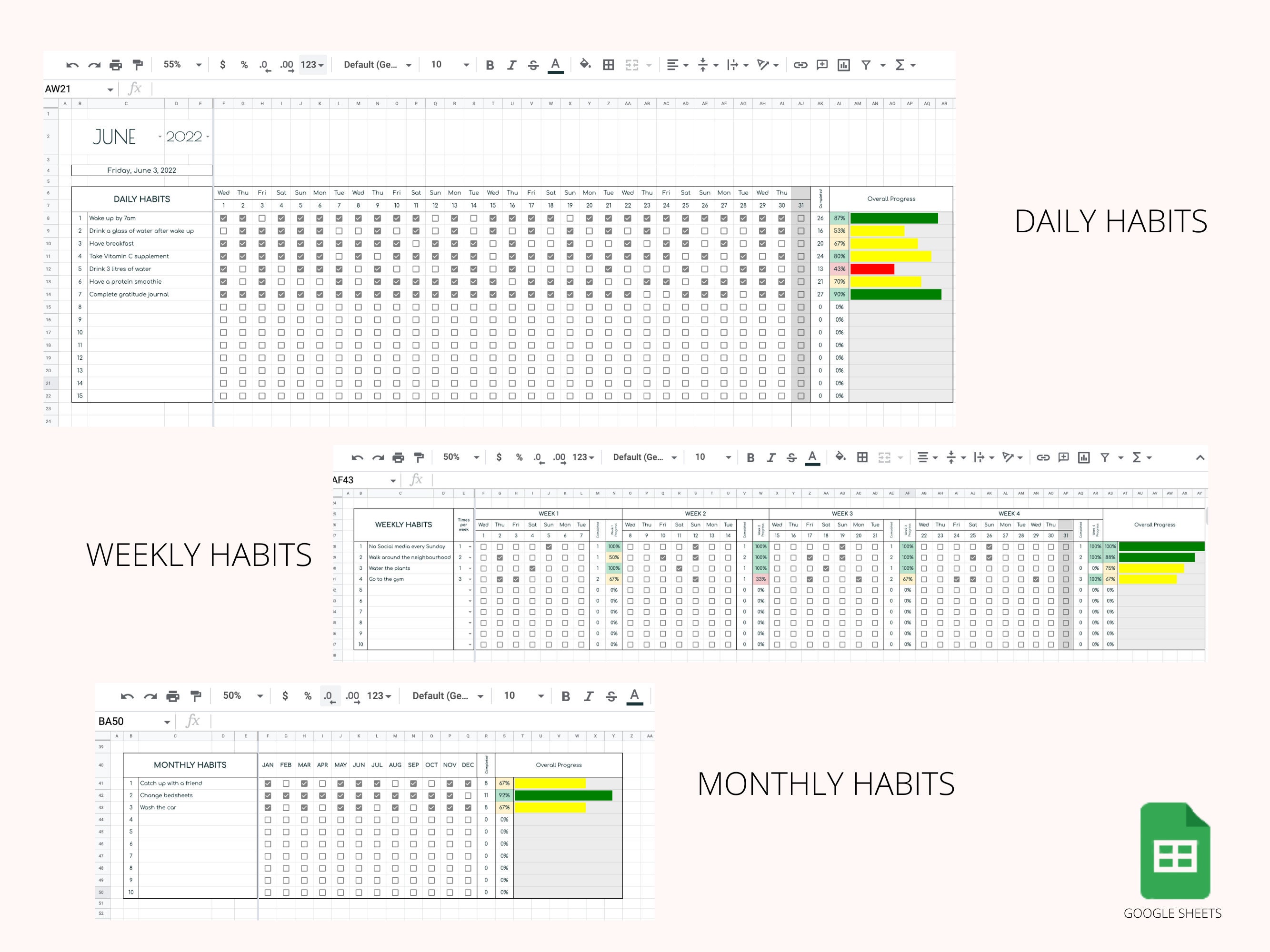 Habit Tracker Google Sheets Spreadsheet | Daily Habit Tracker | Weekly ...
