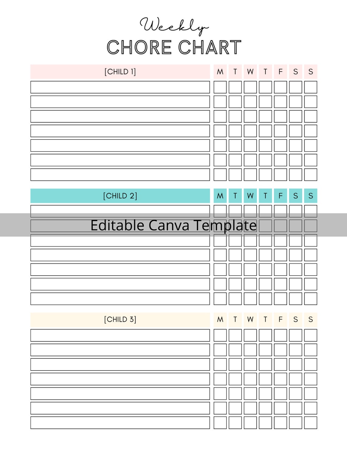 EDITABLE Multiple Kids Weekly Chore Chart | 3 Kids Chore Chart | Daily ...