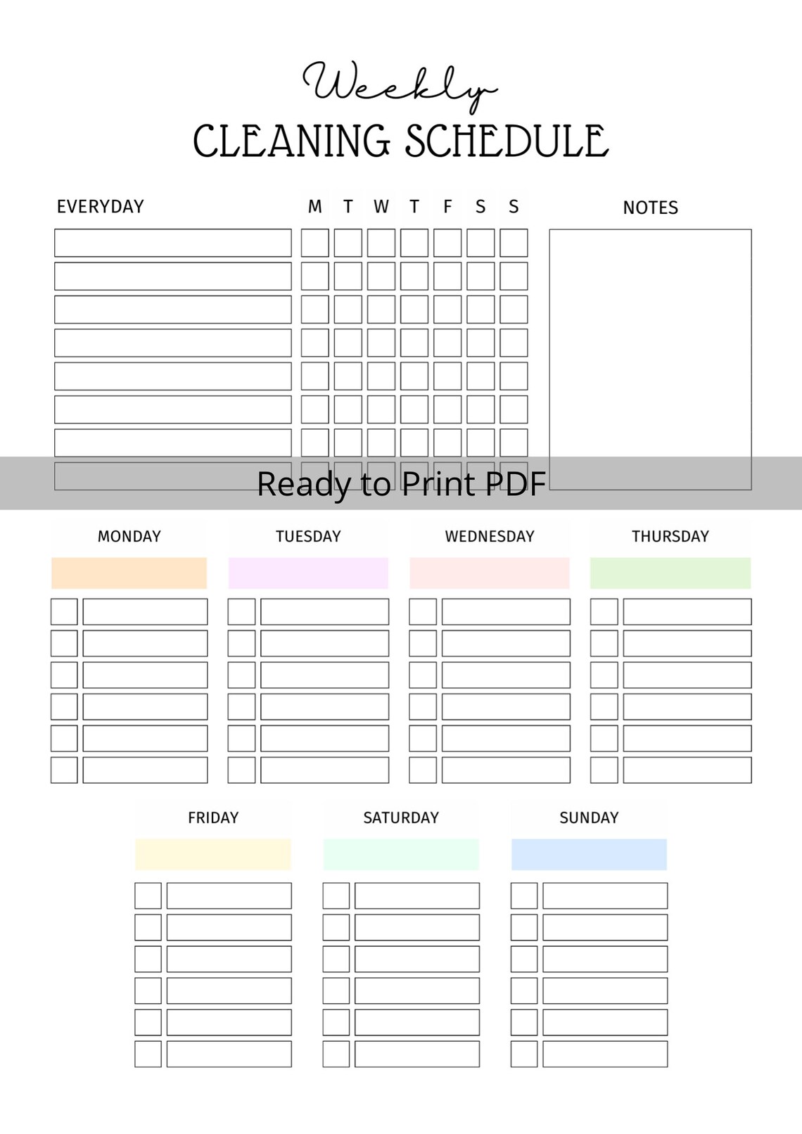 EDITABLE Cleaning Schedule Cleaning Planner Weekly Cleaning Checklist