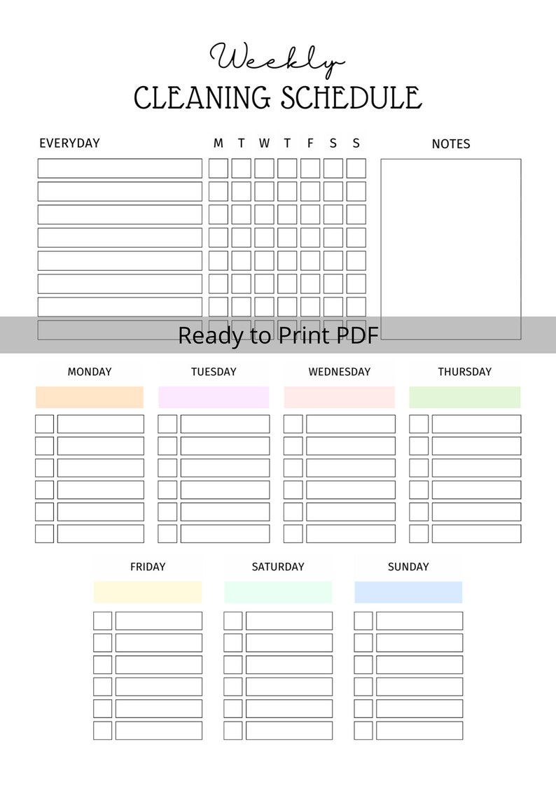 EDITABLE Cleaning Schedule Cleaning Planner Weekly Cleaning Checklist